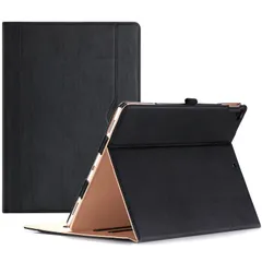 ブラック ProCase iPad Pro ケース PUカバー スタンド機能 ビンテージデザイン 書類やカード用ポケット付き 適用機種：iPad Pro 12.9＂ (2015 / 2017)-ブラック