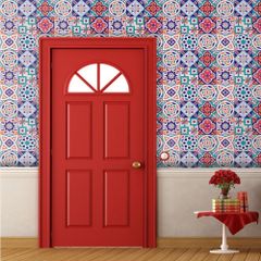 【在庫処分】壁紙 フロアシート 超簡単リフォーム 防水DIY タイルシール 20cm×5m キッチンリメイク 【正規品】レッド 【VANCORE】剥がせる床シート