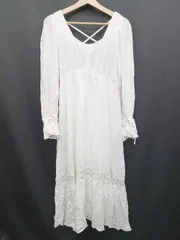 ◇ ⊂ w closet ダブルクローゼット コットン100% 長袖 ロング ワンピース サイズF ホワイト レディース E  【1506250008722】