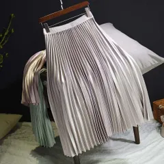 ☆ ライトグレー ☆ プリーツ ロングスカート ウエストゴム mmps904f プリーツスカート ロング ロングスカート スカート ボトムス レディース 膝下丈 ミモレ丈 シンプル 無地 ウエストゴム サテン Aライン 秋 冬 通勤 通学 きれいめ カジュアル