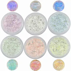 偏光フレークパウダー 極薄 クラッシュ ホログラム  6色セット  ラメパウダー オーロラ グリッター ラメ キラキラ ネイル レジン用 ネイルアート ジェル