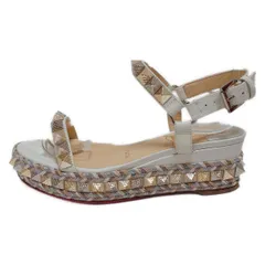 CHRISTIAN LOUBOUTIN(クリスチャンルブタン) サンダル 34 レディース - 白×ゴールド×マルチ スタッズ/アウトソール張替済 レザー