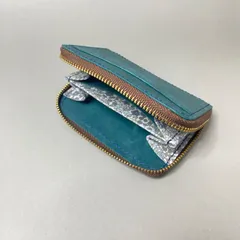 【☆】コンパクトウォレット 革×花柄布ver③  イタリアンレザー　マヤベリー　ターコイズ　ブルー　リバティ・ファブリックス　花柄　(出品番号81)