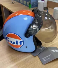 ジェットヘルメット 青・オレンジ バブルレンズ付き バイザー付き ジェットヘルメット 青・オレンジ バブルレンズ付き バイザー