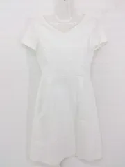 ◇ Aylesbury アリスバーリー バックジップ 裏地あり 無地 半袖 膝丈 ワンピース ホワイト レディース P  【1308010009266】