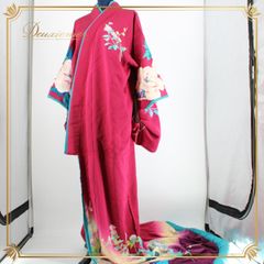 【着物】ワインレッド 着物 大衆演劇 裾引き ふき綿 日本舞踊 舞踊 ダンス 劇 発表会 伝統芸能 芸者 時代劇 花柄 日本 衣裳 裾引き 発表会 衣装 大衆演劇 提供 日本舞踊 舞踊服 着物好き 演劇用 和装 伝統文化