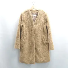 ◇ ⊇ grove グローブ パイル調 ミドル丈 長袖 コート サイズL キャメル レディース E  【1504240022758】