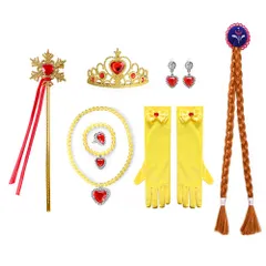 ☆ イエロー ☆ プリンセスグッズ 仮装 女の子 プリンセスグッズ 仮装 女の子 8点セット なりきりセット プリンセス 変身セット ティアラ ステッキ 杖 三つ編みウィッグ グローブ ネックレス イヤリング 指輪 ブレスレット コスチューム コスプレ お姫様