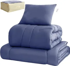 【在庫処分】布団セット セミダブル 4点セット 抗菌 防臭 洗える ふとんセット 収納ケース付き 固綿三層敷布団 掛布団 敷布団 枕 柔らかな肌触り 寝具セット 軽量 通気 SEK認証 アレルギー対策 一年中使える 組布団セット 新生活応援（ネイビー）