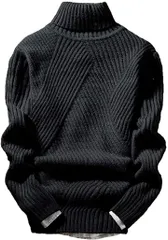 aspersio ハイネック ニット セーター メンズ タートルネック トップス 長袖 ロングスリーブ 袖あり( ブラック,  L)