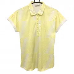 【美品】アディダス 半袖ポロシャツ イエロー×白 総柄 ロゴ刺しゅう レディース OT/XG ゴルフウェア adidas