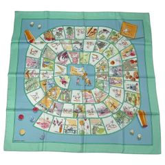 美品 HERMES エルメス カレ90 Le jeu des petits bonheurs 小さな幸せのゲーム スカーフ シルク グリーン