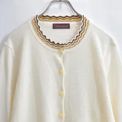 90〜00s Calabaza パイピング デザイン アクリルウール ニットカーディガン ジャパンヴィンテージ セーター アイボリー アウター ビンテージ 古着 レディースM相当