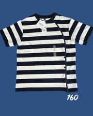 障がい児・障がい者洋服　前開きリメイク　160サイズエアリズムコットンボーダーＴシャツ半袖