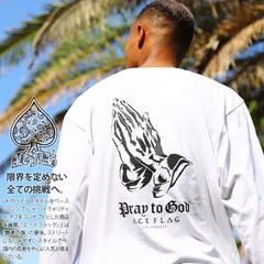 ACEFLAG ロンT ストリート メンズ レディース 白 黒 大きいサイズ エースフラッグ Tシャツ 長袖 祈り手 プレイングハンズ 特大ロゴ b系 ヒップホップ ファッション ダンス ストリート系 ブランド 服 AF-TL-LT-012
