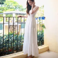 ☆ ホワイト ☆ S ☆ ワンピース 白い ロングワンピース 夏 ワンピース リゾートワンピース リゾートマキシワンピース マキシワンピース ノースリーブワンピース マキシ丈 おしゃれ かわいい 涼しい リゾート パーティー ビーチサイド クルージング