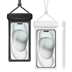 wellhouse 防水携帯電話ポーチ、iPhone 15 14 13 12 Pro Max XS Samsung、IPX8 3D携帯電話ドライバッグ ビーチエッセンシャル(デュークブラック+ホワイト、2パック7インチ) 0