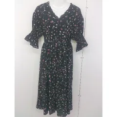 ◇ ◎ one after another NICE CLAUP 花柄 五分袖 ロング ワンピース サイズF ブラック マルチ レディース  【中古】 【1207010003789】