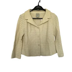 Z1451 Sybillaシビラ  ツイードジャケット 白 アイボリー オフホワイト ライトイエロー レディースM