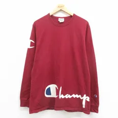 L/古着 チャンピオン champion 長袖 Tシャツ メンズ ビッグロゴ コットン クルーネック エンジ 25sep05 中古