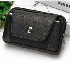 本革 ベルトポーチ スマホポーチ ウエストポーチ 軽量 高耐久 メンズ ミニポーチ シンプル 上品 カジュアル ブラック