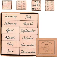 fogman 数字スタンプ 木製スタンプ かわいい おしゃれ 曜日 月 大きい 小さい セット 月名 フルスペル