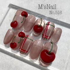 ネイルチップ さくらんぼ マグネット 赤 うるうる ちゅるん 韓国 ガーリー 可愛い 大人