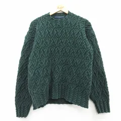 M/古着 トミーヒルフィガー 長袖 ブランド セーター メンズ 90s コットン クルーネック 濃緑 グリーン spe 25feb26 中古 ニット トップス