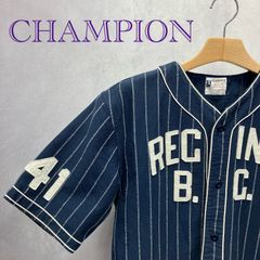 CHAMPION Knitwear チャンピオン ベースボール シャツ C3-Z305 半袖 シャツ XL ネイビー ストライプ 復刻 ランナーズタグ ランタグ メンズ