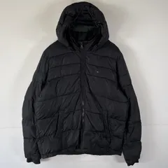古着 トミーヒルフィガー TOMMY HILFIGER ナイロンジャケット 中綿 パーカー ワンポイントロゴ フルジップ フーディ L  ブラック メンズ