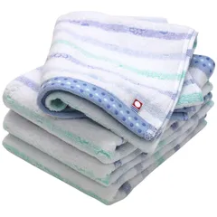 新着商品 今治タオル 認定 フェイスタオル hiorie(ヒオリエ) ボーダージャガード リリック 4枚セット ブルー 日本製 今治ブランド 速乾 綿 コットン100％