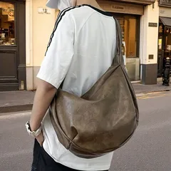 メンズ バッグ クロスボディ ショルダー トート 大容量 ヴィンテージ 調節可能 ストラップ 折りたたみ ブラウン ブラック 通勤 旅行 日常 カジュアル おしゃれ トレンディ 軽量 耐久性 多機能 人気