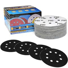 IROKCAKPT 耐水サンドペーパー 125mm #80番 サンダー ペーパー（50枚入）サンディングディスク 粗目 サンディングペーパー 電動サンダー用ディスクペーパー,ヘッドライトの研磨 木工DIY作業に 金属磨き