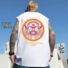 [2XL]秋冬 コーデ メンズ  服 シンプル ファッション オシャレ 大人 かっこいい 大きいサイズ ストリート 紳士服 ライオン プリント ベスト T シャツ スポーツ トップス