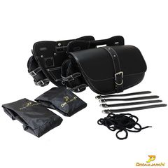 バイク用 サイドバッグ 左右セット 大容量 ドリンクホルダー レインカバー付き アメリカン / ドラッグスター /スポーツスター / ビラーゴ / TW 動画あり