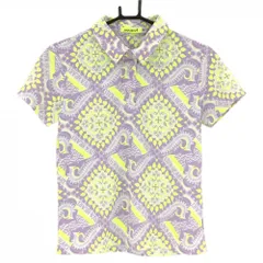 ★値下げ★【超美品】ビバハート 半袖ポロシャツ ライトパープル×蛍光イエロー 総柄 サイドロゴ レディース 40(M) ゴルフウェア VIVA HEART