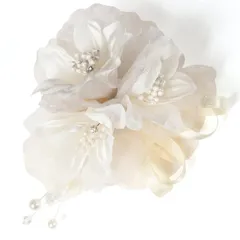 [クレインズコレクション] 手作り リリー コサージュ ブローチ 2WAY クリップ ピン フォーマル シーン や エレガント な装いに ホワイト 1