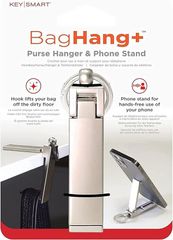 【在庫処分】KeySmart(キースマート) BagHang＋ テーブルフック バッグハンガー バッグフック 鞄かけ フック バッグ ハンガー＆スマホスタンド（シルバー）