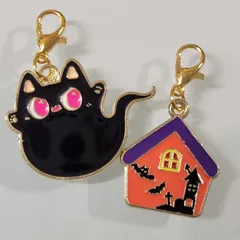 【102】ミニサイズ♡ファスナーチャーム♡2個セット♡猫おばけチャーム♡ハロウィンチャーム