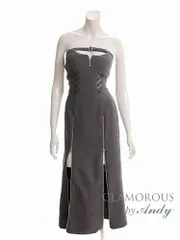 XSグレー  [GMS-V892] 【GLAMOROUS by Andy / グラマラスバイアンディ】ストレッチ/ バストカット/ ベルト/ ジッパー/ 編み上げ/ リボン/ ベア/ 裾ジップ/ スリット/ フレア/ ロングドレス/ キャバドレス/ ワンピース