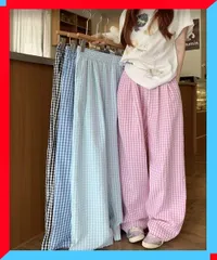 新品 ワイドパンツ レディース チェック柄 ハイウエスト薄手 オルチャン 春夏 楽ちんルームウェア 【送料無料】
