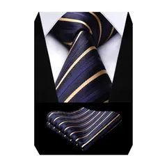 [Enlision] ストライプ 就活 ネクタイ セット ビジネス紺 メンズ 結婚式 ネクタイ ポケットチーフ ブランド プレゼント 男性 by