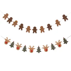【数量限定】クリスマス雑貨 インテリア 壁飾り 旗バナー 店舗 吊り旗 ジンジャーブレッドマン パーティー用 ジンジャーブレッドマン 飾り オーナメント 装飾 クリスマス クリスマス デコレーション クリスマスツリー トナカイ (A) 2本セット フラッグガー