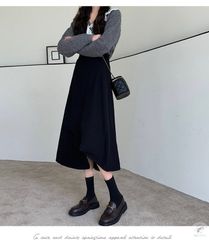 スカート マキシスカート レディース Aライン フレアスカート ラシャスカート 無地 ボトムス ウエストゴム 体型カバー おしゃれ 上品 大人 min#