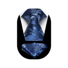 [HISDERN] ネクタイ 青 ネクタイ チーフ セット 花柄 ネクタイ ビジネス用 フラワー シルク ブランド 就活 二次会 礼服用 高級 派手 男性用