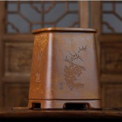 銅製 梅蘭竹菊銅缶 茶壺 茶道具 香道具 博古架 装飾品 工芸品