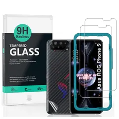【特価】Ibywind ガラスフィルム Asus Rog phone 5/5 Pro/5 Ultimate 用 強化 ガラス 保護 フィルム 2枚セット カメラレンズプロテ クター付き(ブラック) 背面保護フィルム付き 簡単装着キット付き
