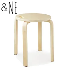 丸椅子 木製 スタッキング おしゃれ 椅子 ＆NE ラウンドスツール ハンドル付 高さ45cm スツール いす イス 丸いす キッチン 省スペース 木目調 北欧風 かわいい のサムネイル
