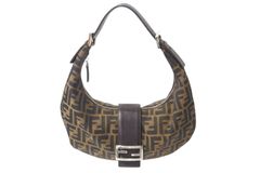 FENDI フェンディ ハーフムーン マンマバケット ワンショルダーバッグ ズッカ柄 ブラウン キャンバス レザー 美品 中古 4b001877
