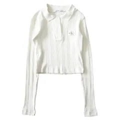 Calvin Klein Jeans カルバンクラインジーンズ モノグラム ロング スリーブ ポロシャツ スキッパー J221481 サイズM アイボリー レディース 古着 中古 USED